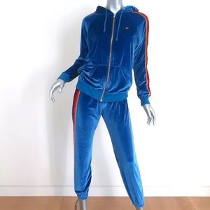 Aviator Nation Royal Blue Velour Jogger Set with Red Stripes